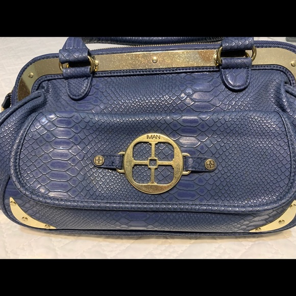 IMAN BLUE LEATHER HANDBAG - Picture 1 of 6